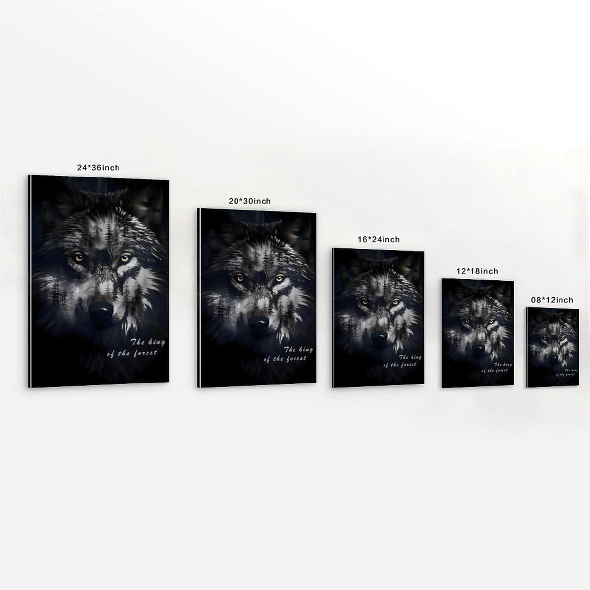 RFEHOP Wolf Black & White Printed Poster Canvas Framed Wall Art 16 x 24" NEW