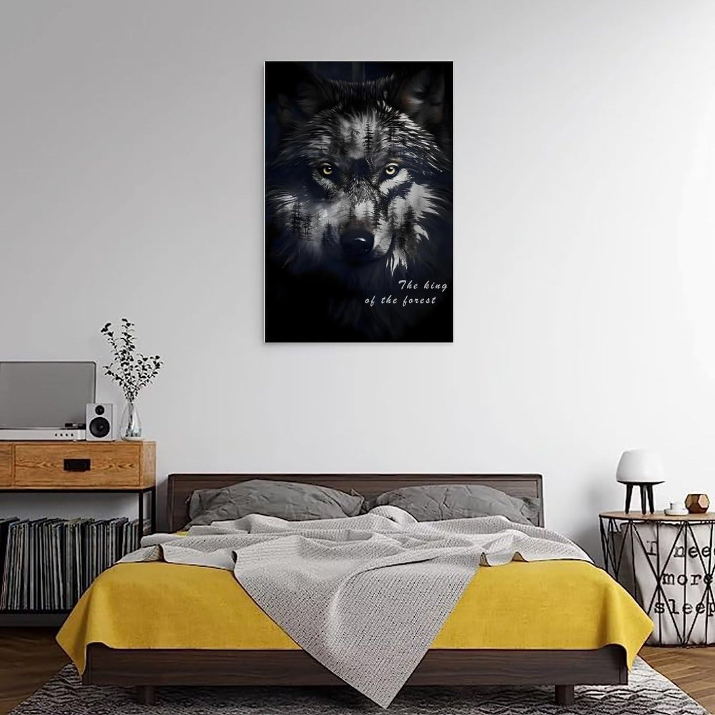 RFEHOP Wolf Black & White Printed Poster Canvas Framed Wall Art 16 x 24" NEW