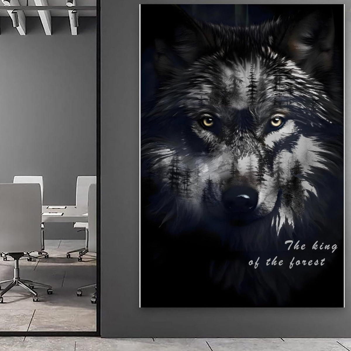 RFEHOP Wolf Black & White Printed Poster Canvas Framed Wall Art 16 x 24" NEW