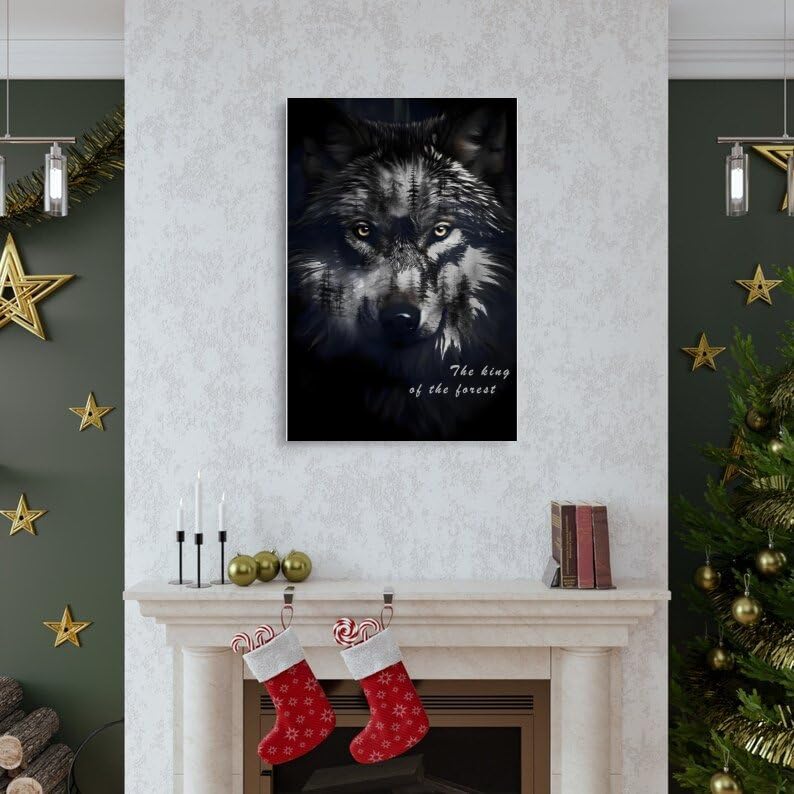 RFEHOP Wolf Black & White Printed Poster Canvas Framed Wall Art 16 x 24" NEW