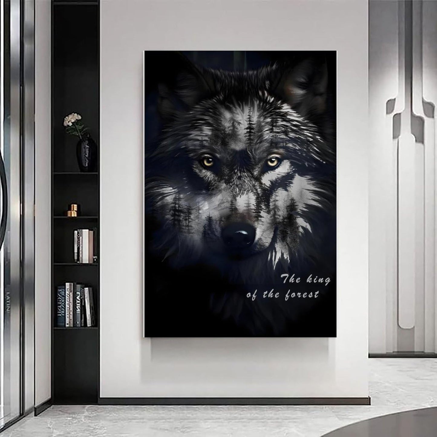 RFEHOP Wolf Black & White Printed Poster Canvas Framed Wall Art 16 x 24" NEW