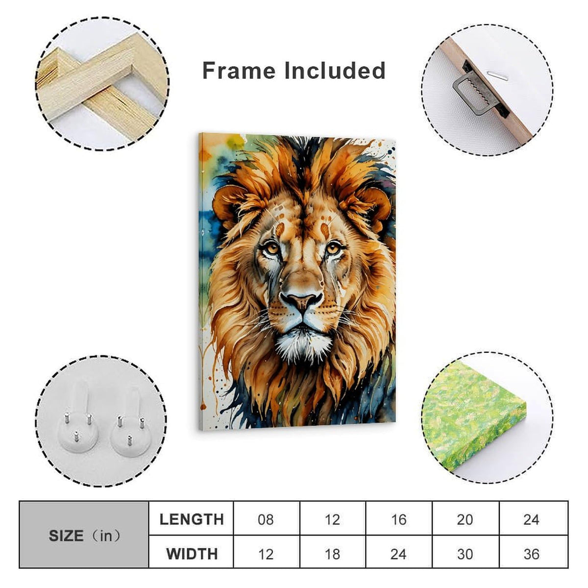 RFEHOP Lion Colourful Framed Poster Canvas Wall Art For Home Decor 20x30" NEW