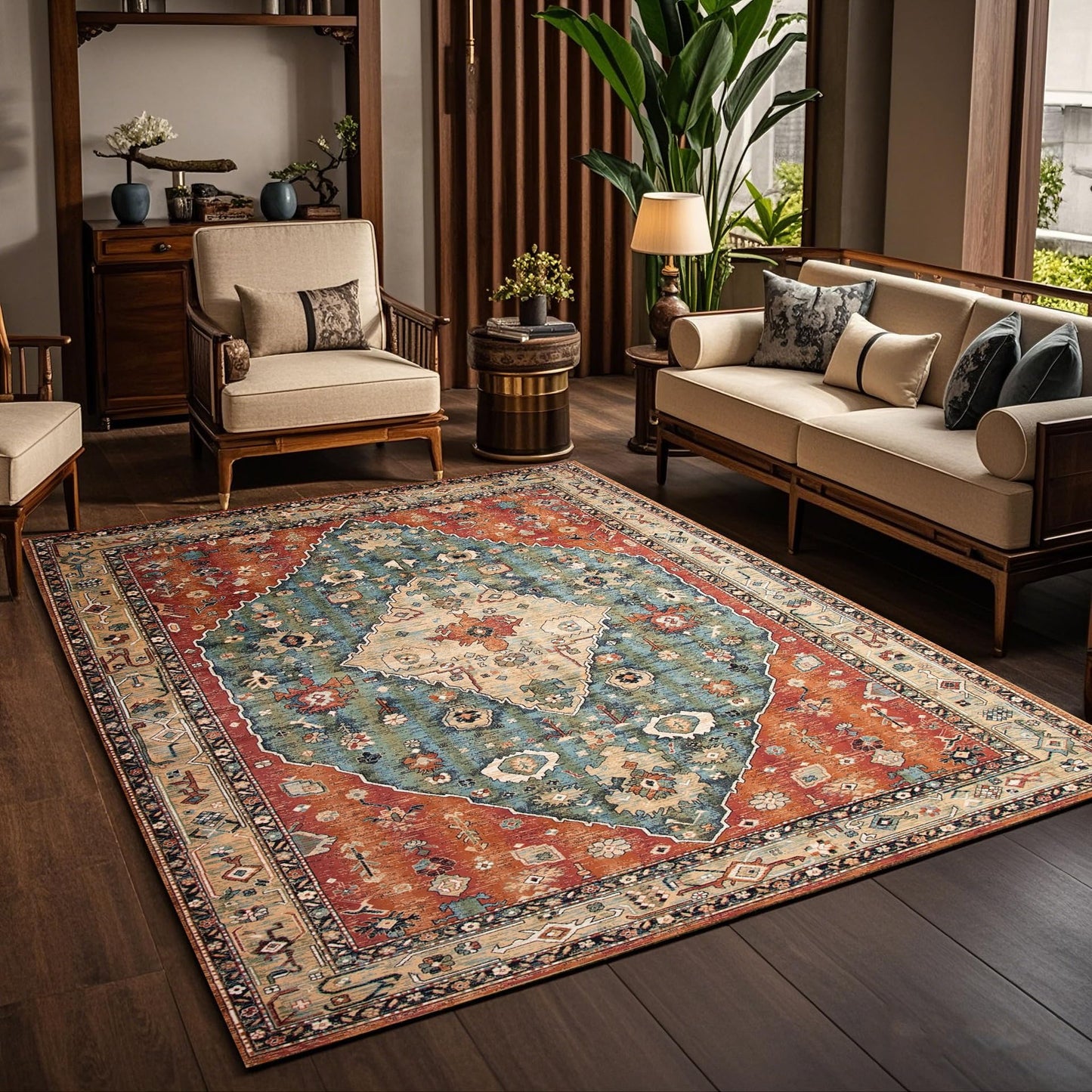 TFMODBFA 200 x 300 cm Non-Slip Washable Large Area Rug Orange-Red NEW