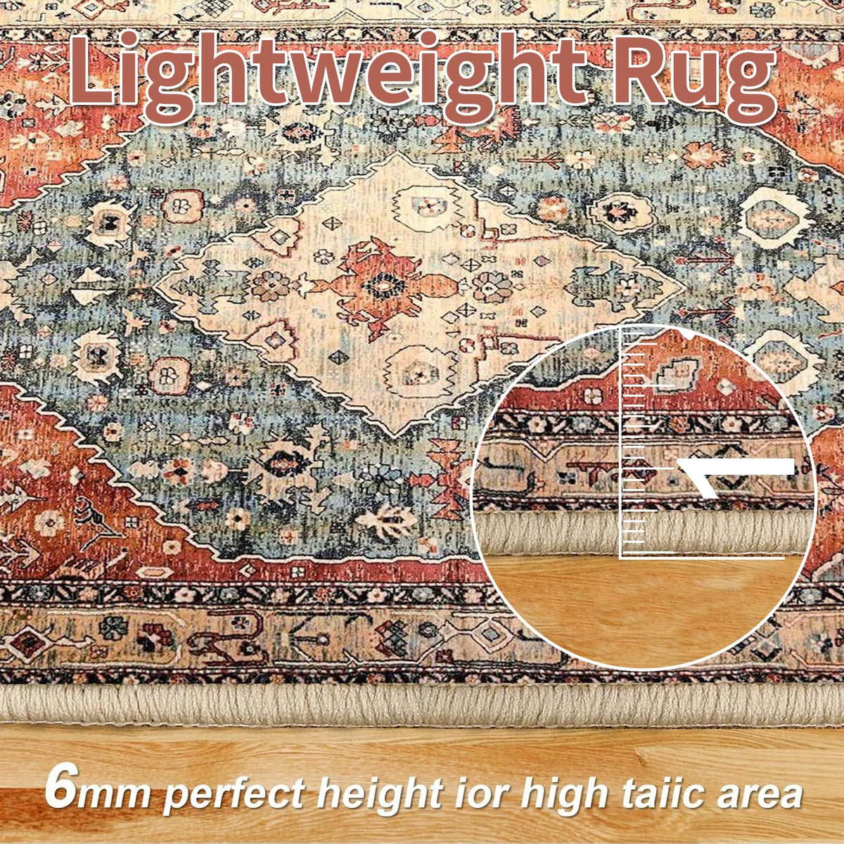 TFMODBFA 200 x 300 cm Non-Slip Washable Large Area Rug Orange-Red NEW