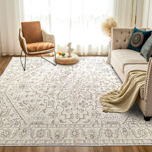 TFMODBFA Large 200x300 cm Vintage Ivory Polyester Area Rug Carpet Floor Mat NEW
