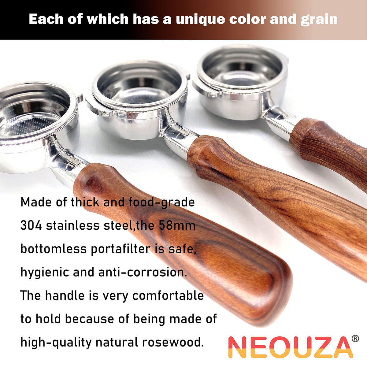 NEOUZA 58mm Bottomless Portafilter with 3 Ears for Espresso Coffee Makers NEW
