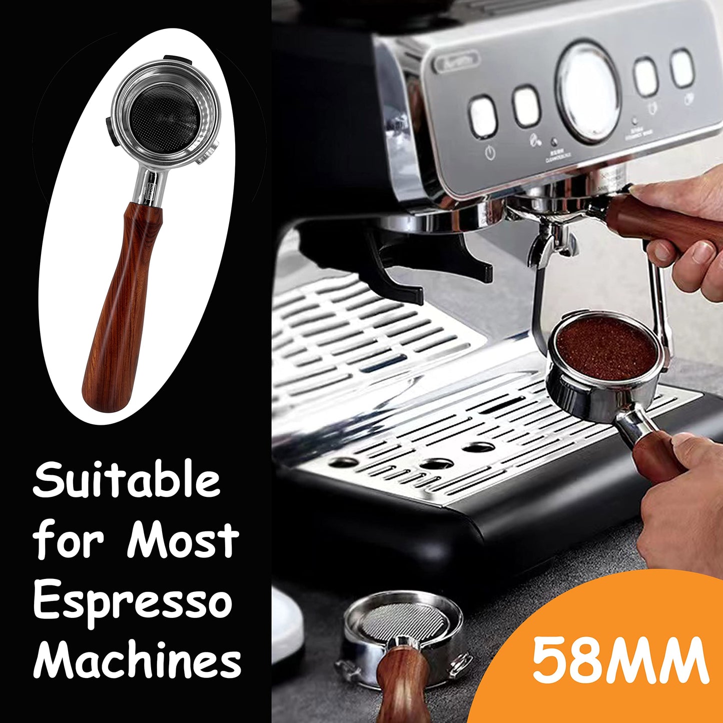 NEOUZA 58mm Bottomless Portafilter with 3 Ears for Espresso Coffee Makers NEW