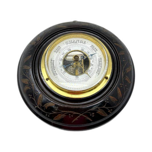 VINTAGE Stormy Rain Gauge Barometer Weather Pressure Etched Timber Base 