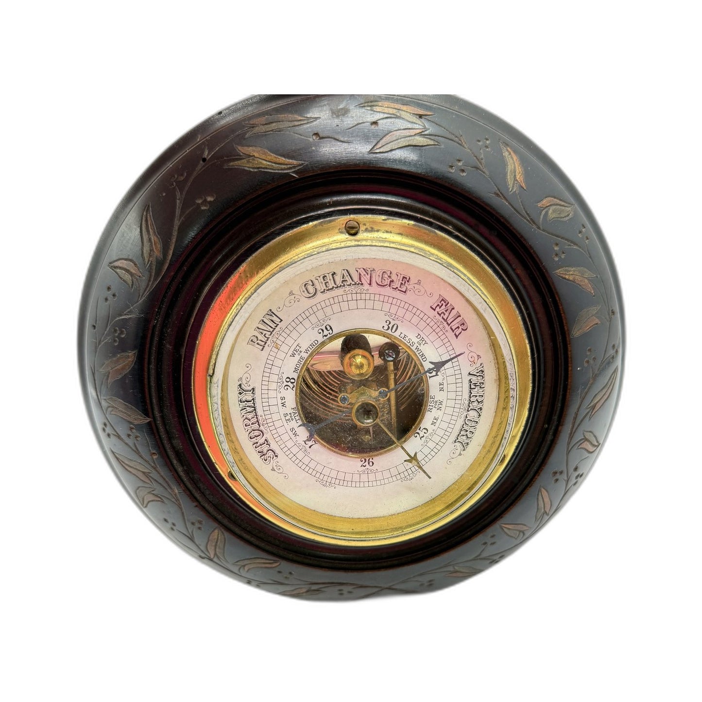 VINTAGE Stormy Rain Gauge Barometer Weather Pressure Etched Timber Base