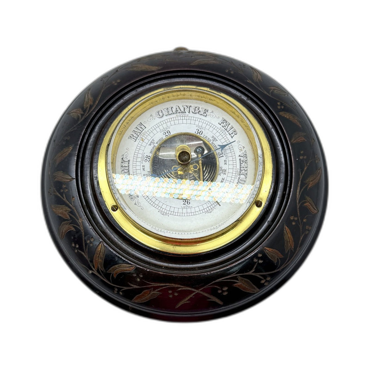 VINTAGE Stormy Rain Gauge Barometer Weather Pressure Etched Timber Base