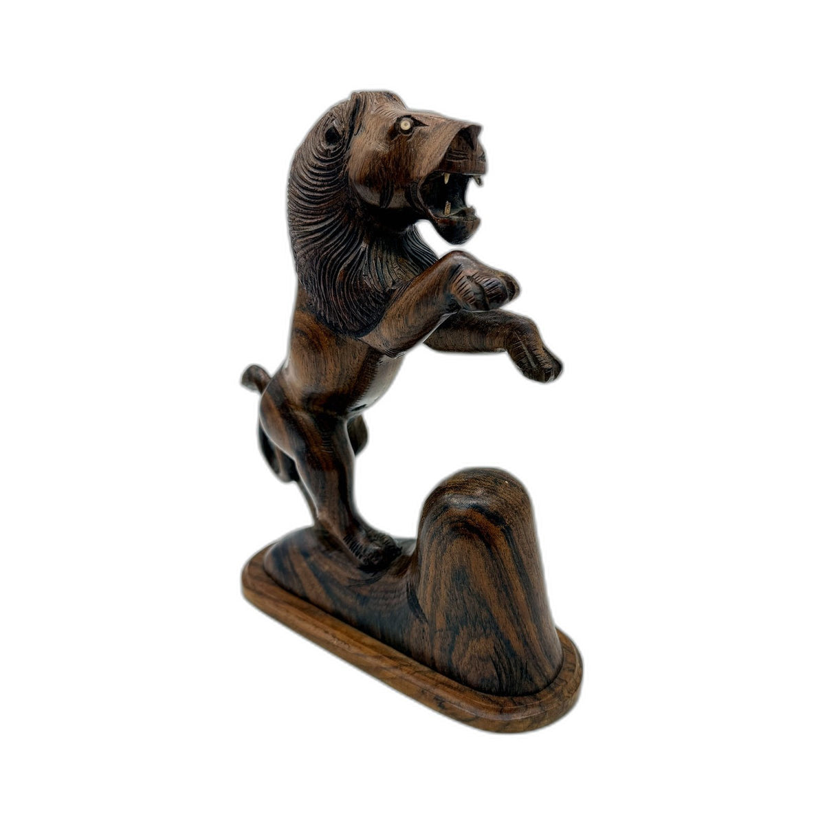VINTAGE Hand Carved Rustic Brown Wooden Lion Figurine Animal Statue 23cm