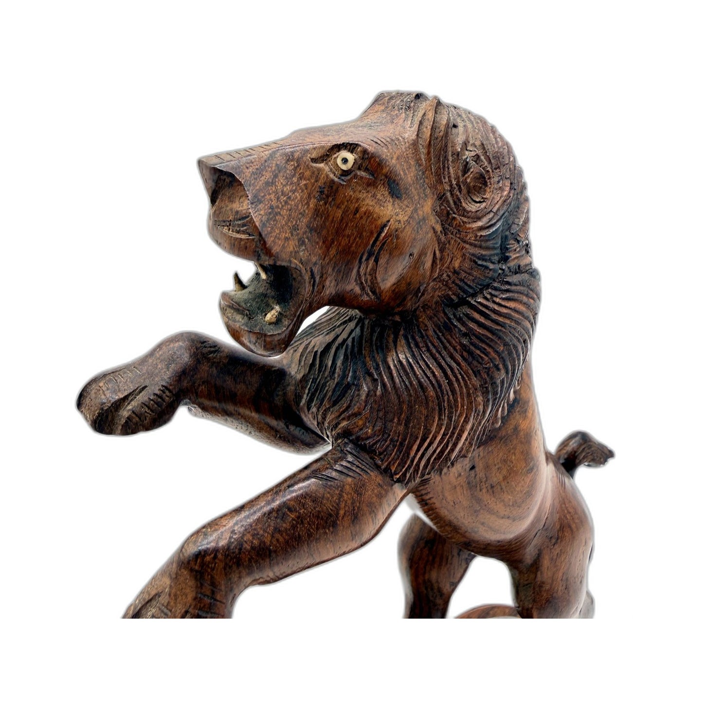 VINTAGE Hand Carved Rustic Brown Wooden Lion Figurine Animal Statue 23cm