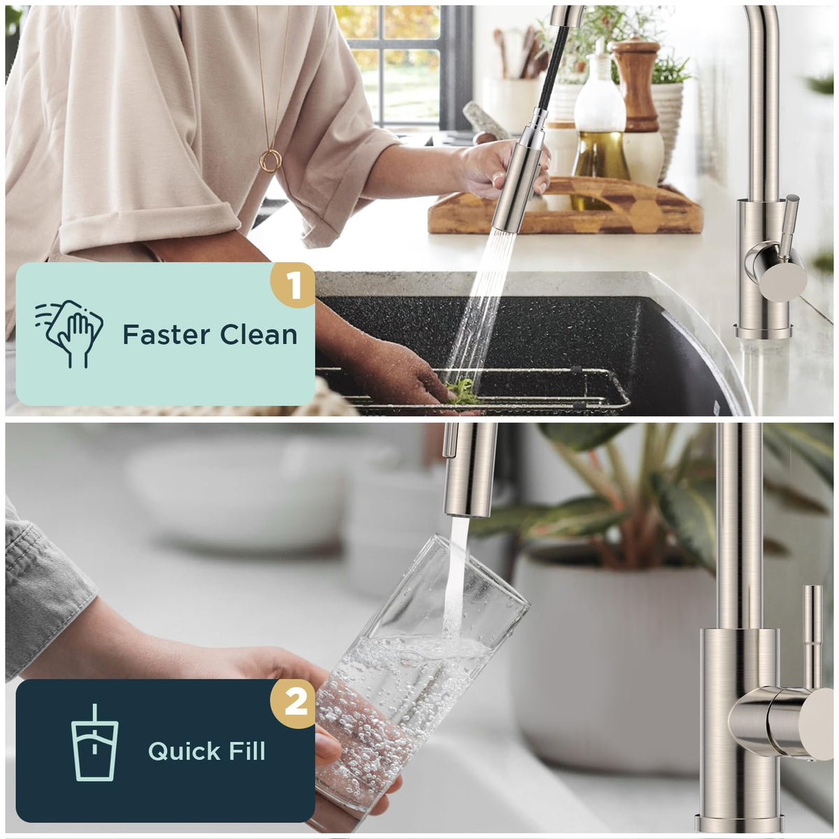 FORIOUS Stainless Steel Touch On Kitchen Sink Faucet, 360° Swivel Mixer Tap DEMO