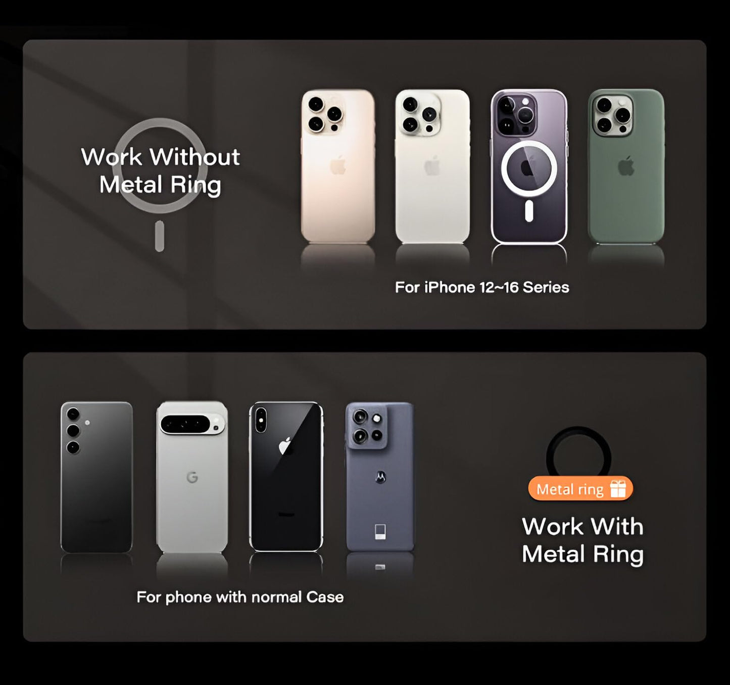 Magnetic Phone Grips Grip Holder Attaches to Metal Surfaces - Black DEMO
