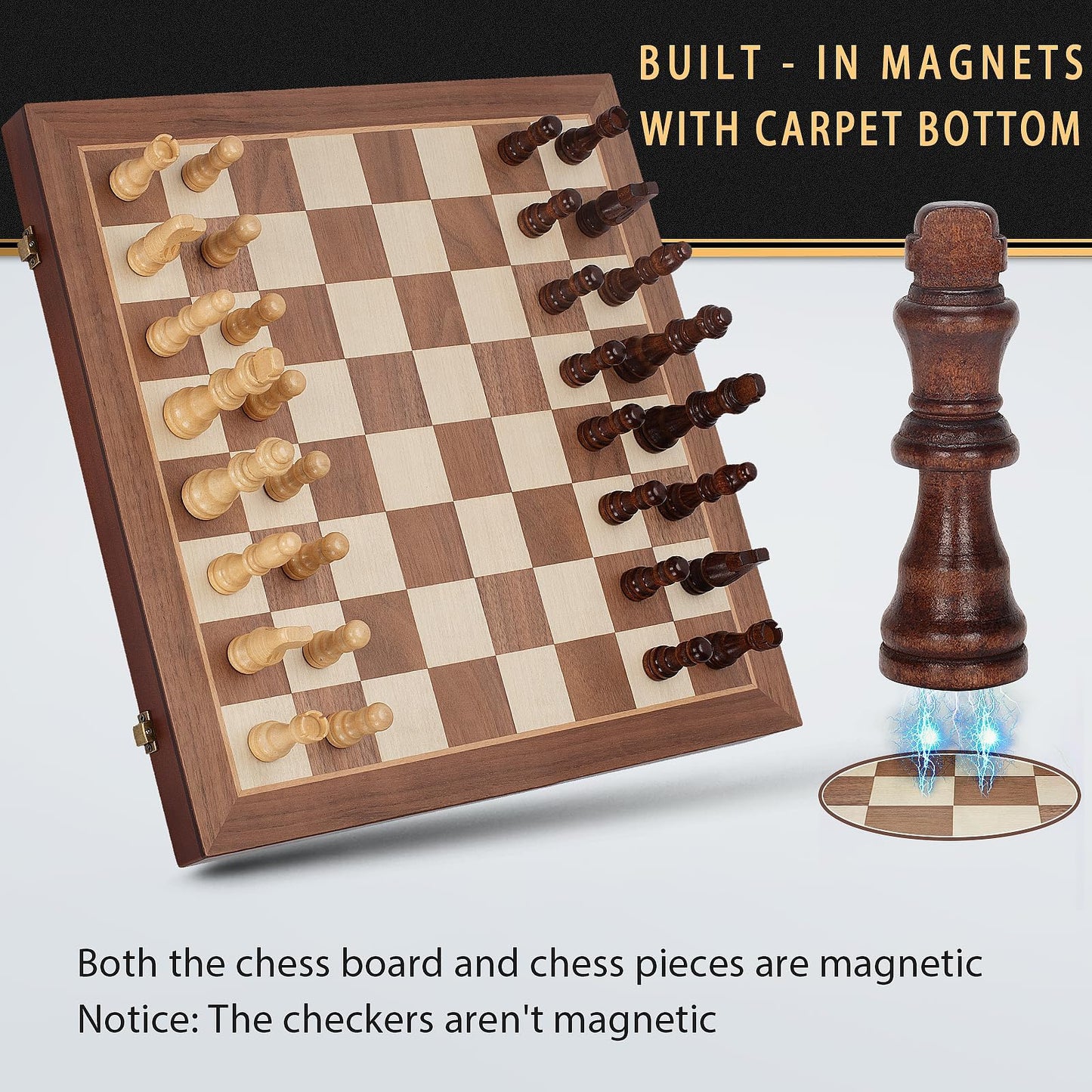 Dobceby 15" Folding Wooden Chess and Checkers Board Game Set for Adults NEW