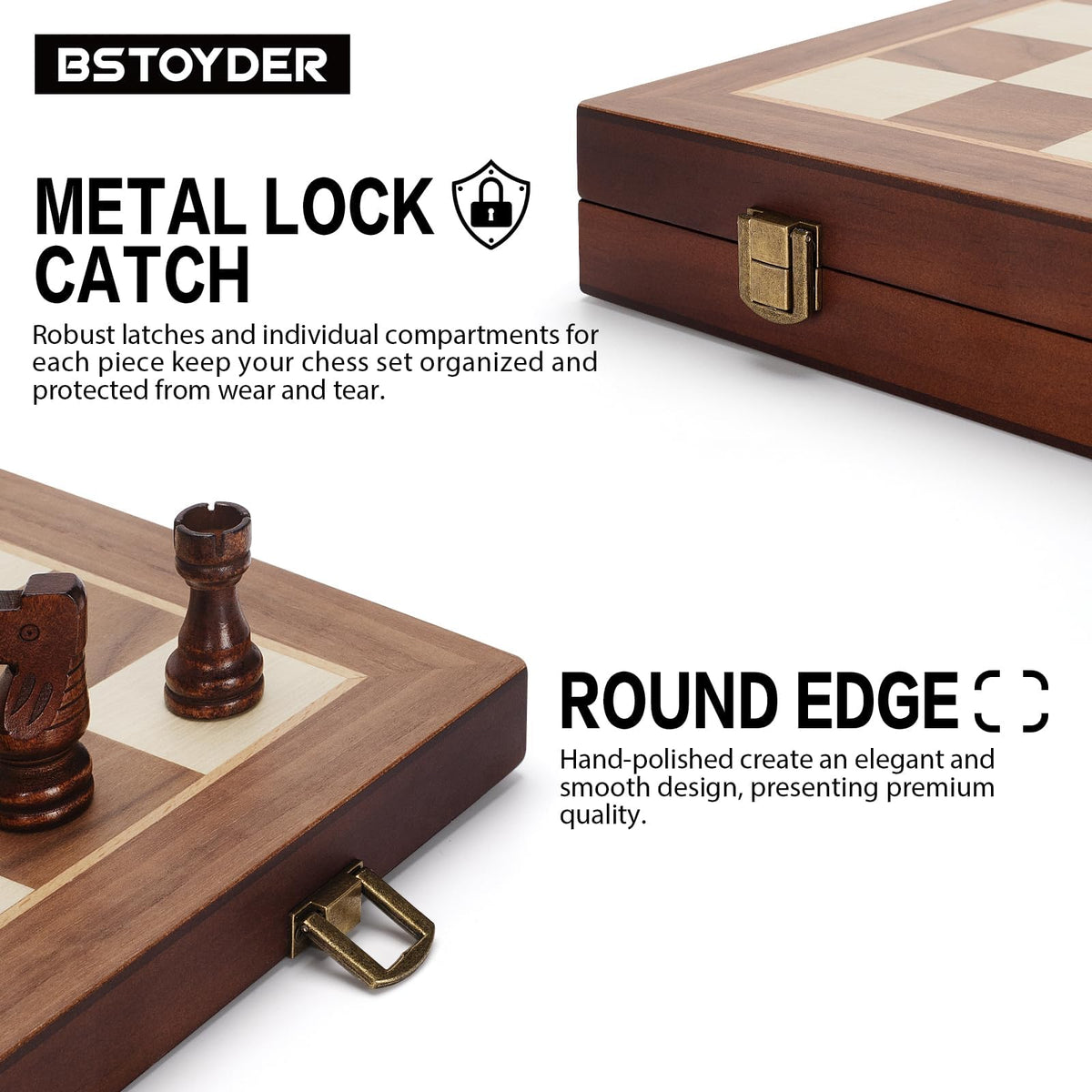 Dobceby 15" Folding Wooden Chess and Checkers Board Game Set for Adults NEW