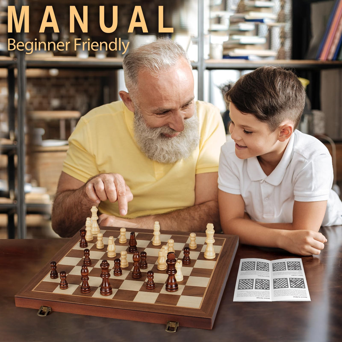 Dobceby 15" Folding Wooden Chess and Checkers Board Game Set for Adults NEW