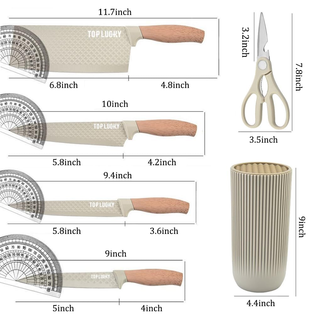 Anfower 6-Piece Block Sets Khaki Professional Knife Set for Chef Super NEW
