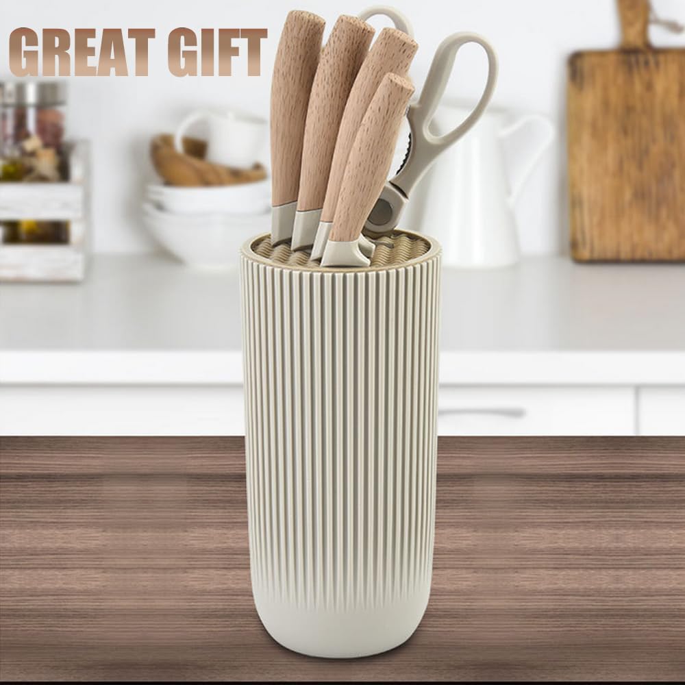 Anfower 6-Piece Block Sets Khaki Professional Knife Set for Chef Super NEW