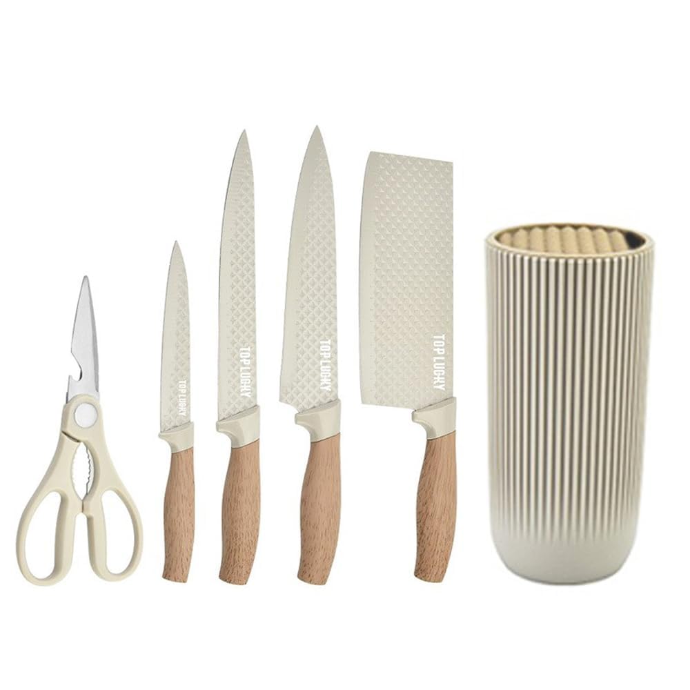 Anfower 6-Piece Block Sets Khaki Professional Knife Set for Chef Super NEW