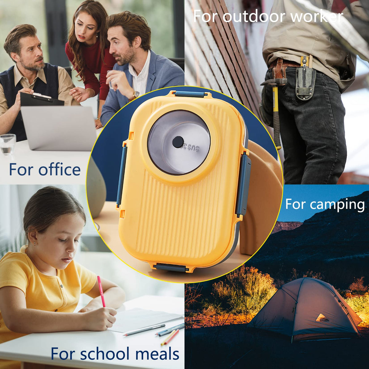 Siotenze Bento Lunch Box 4 Grid Stainless Steel Leak-Proof Insulated Blue NEW