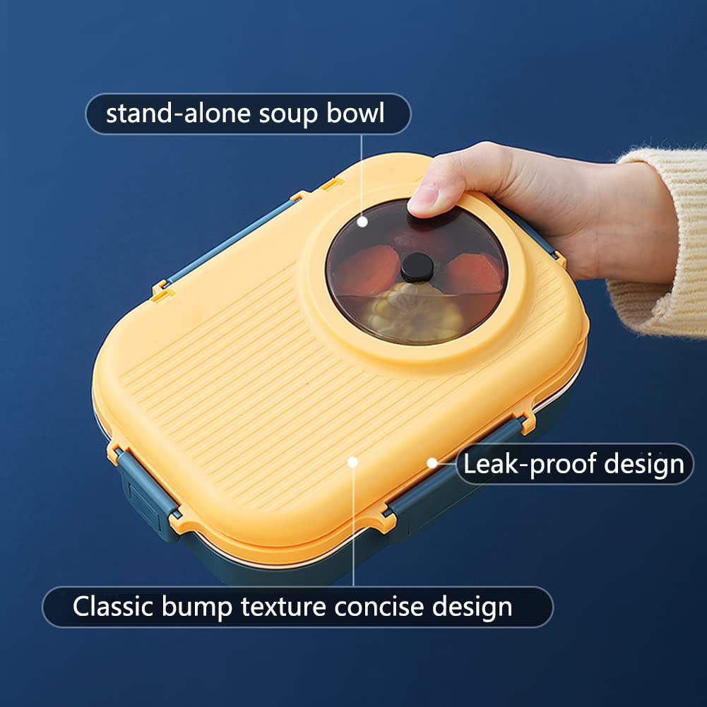 Siotenze Bento Lunch Box 4 Grid Stainless Steel Leak-Proof Insulated Blue NEW