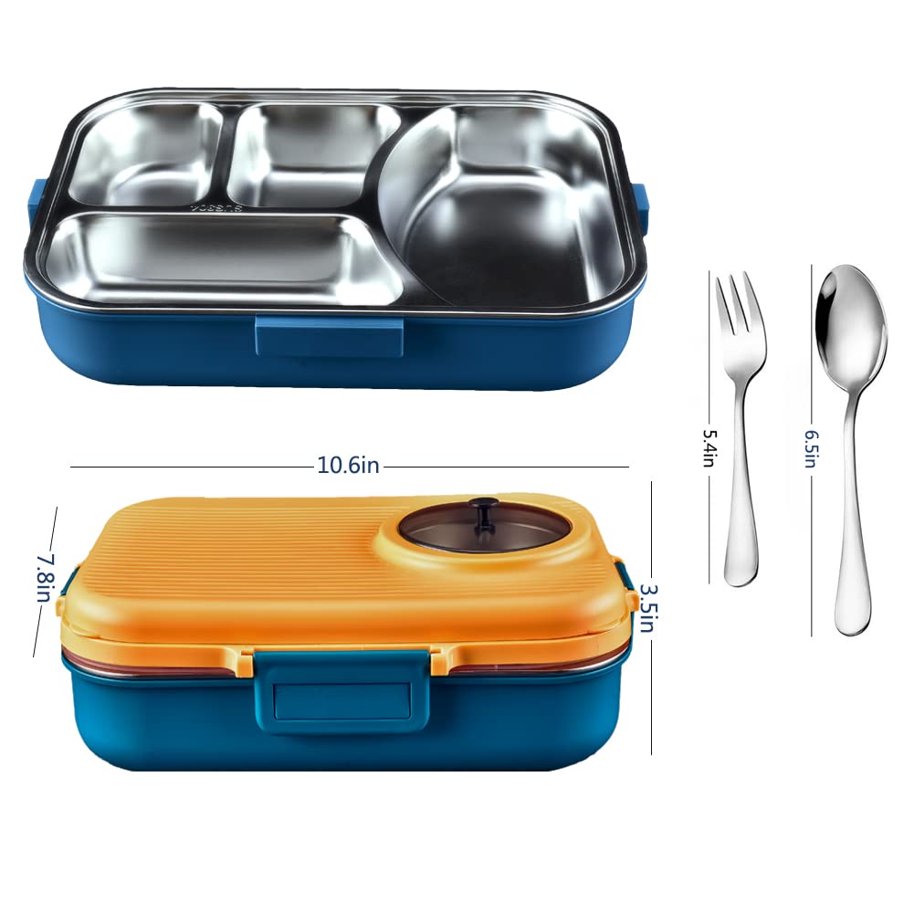Siotenze Bento Lunch Box 4 Grid Stainless Steel Leak-Proof Insulated Blue NEW