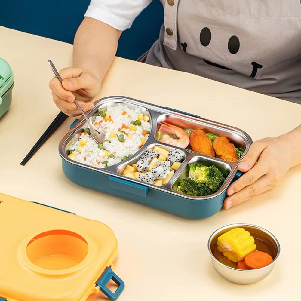 Siotenze Bento Lunch Box 4 Grid Stainless Steel Leak-Proof Insulated Blue NEW