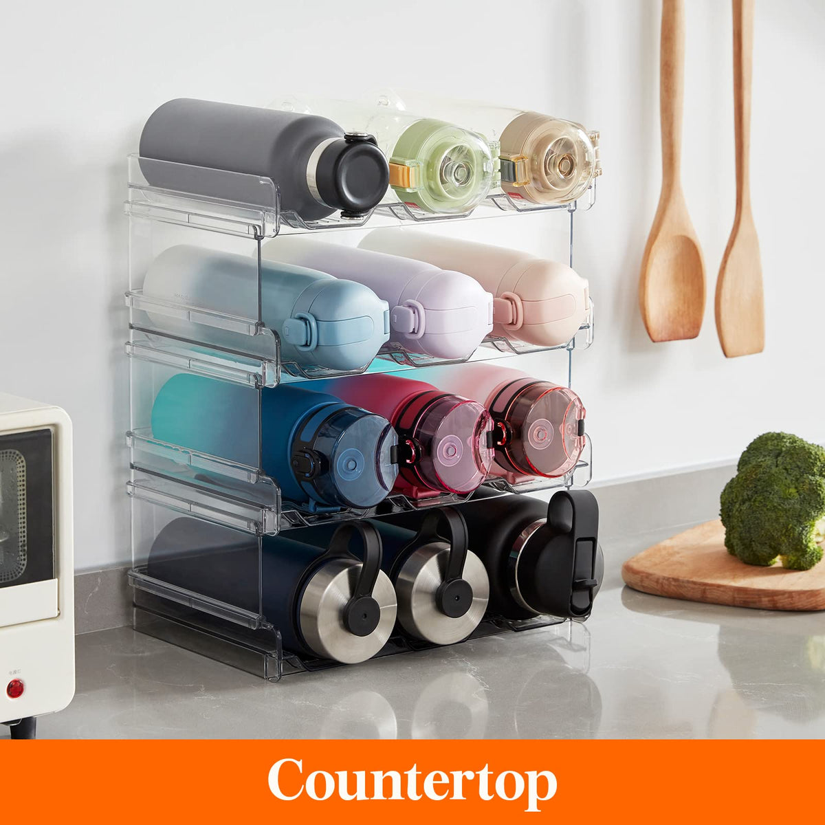 Lifewit 4-Tier Stackable Water Bottle Organizer Plastic Kitchen Storage NEW