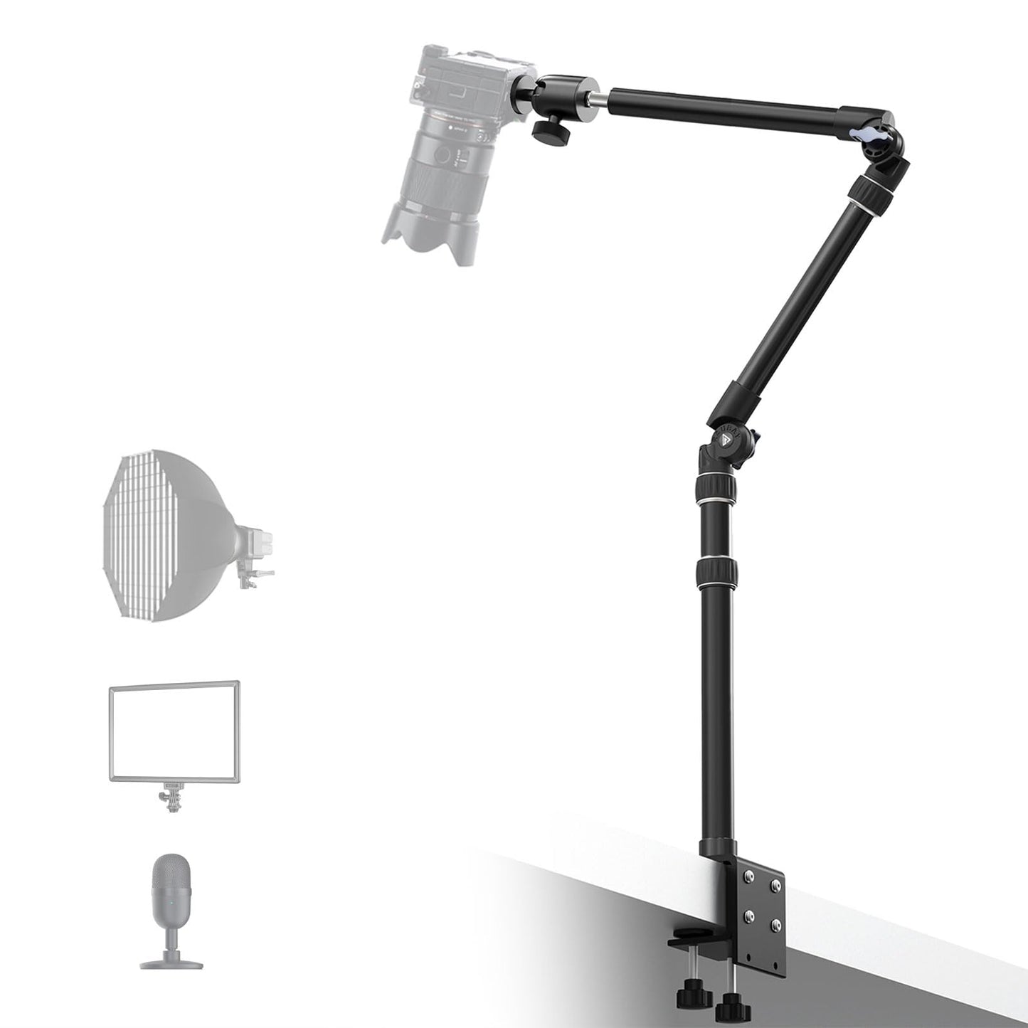 RAUBAY Camera Desk Mount Magic Arm with C Clamp, Aluminum Mounts, Black NEW