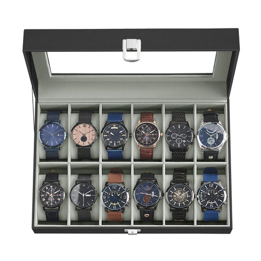 SONGMICS 12-Slot Watch Case with Large Glass Lid and Removable Pillows NEW