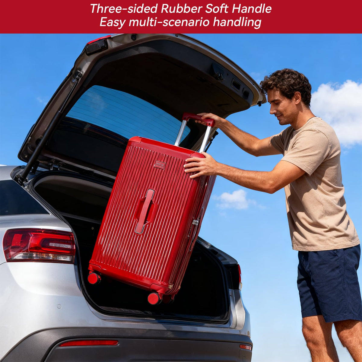 LIGHTGO 20-Inch Suitcases Hardshell Polycarbonate Suitcase for Travel Red DEMO