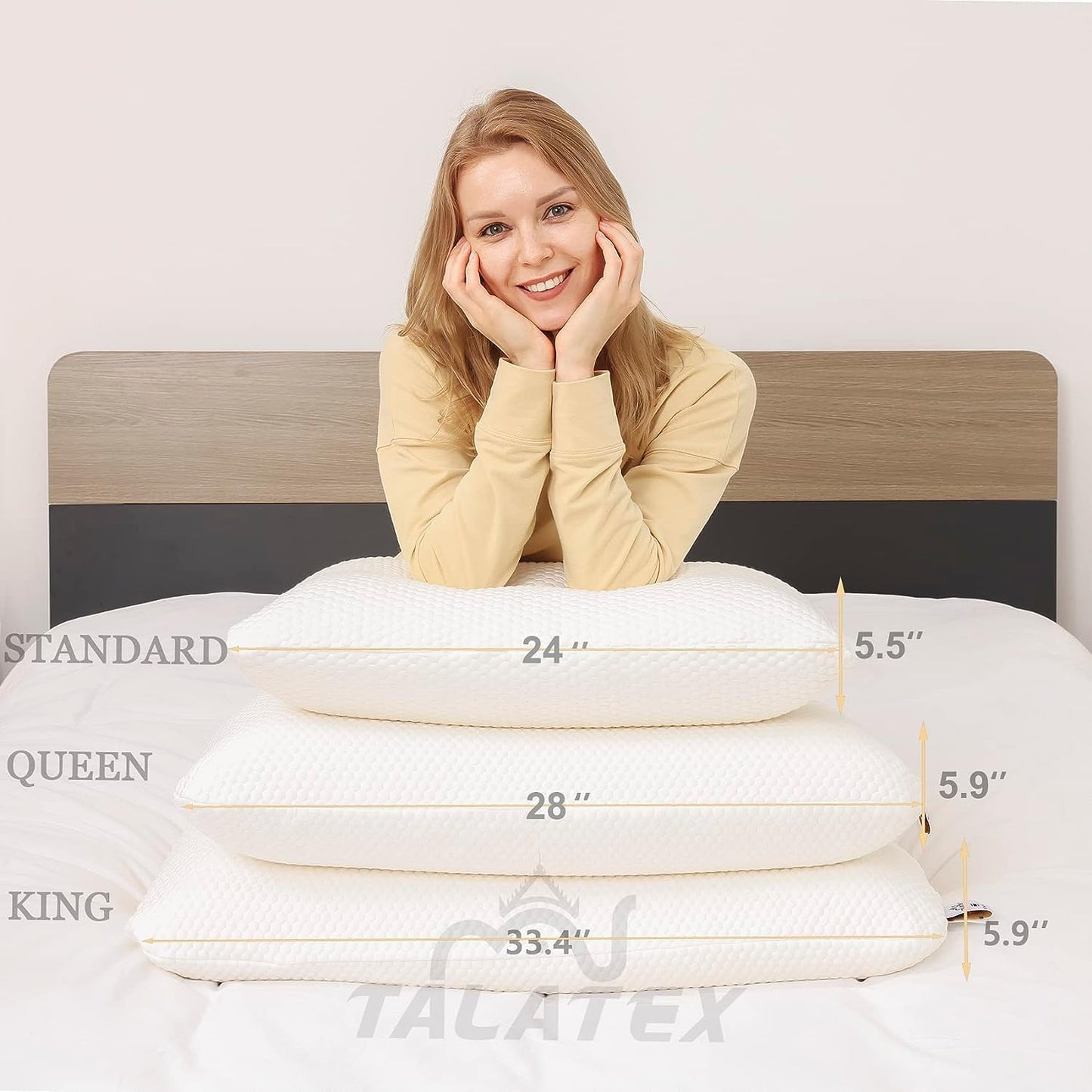 Talatex Premium Standard Pillow Natural Latex Firm Pillow Back & Side Sleep NEW
