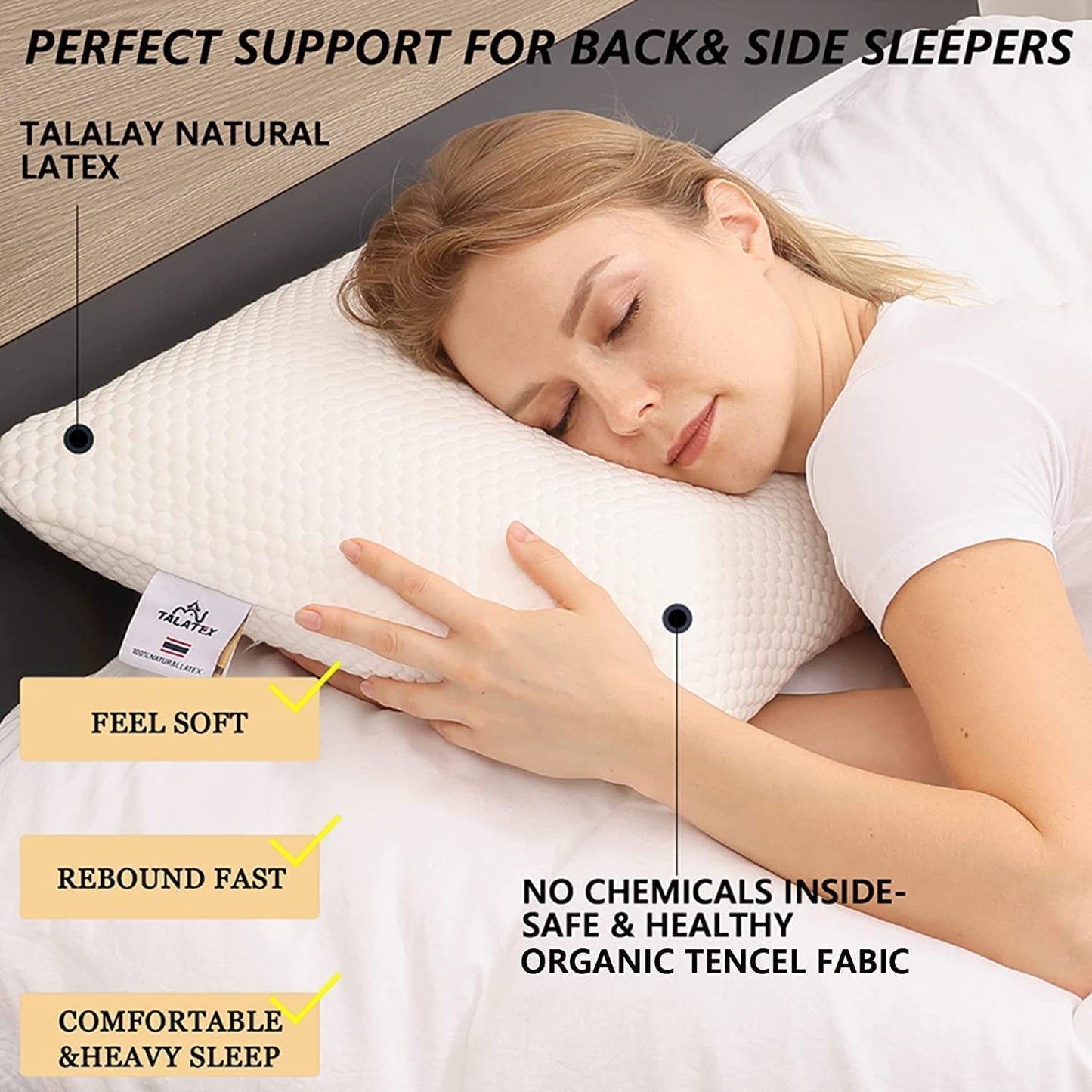 Talatex Premium Standard Pillow Natural Latex Firm Pillow Back & Side Sleep NEW