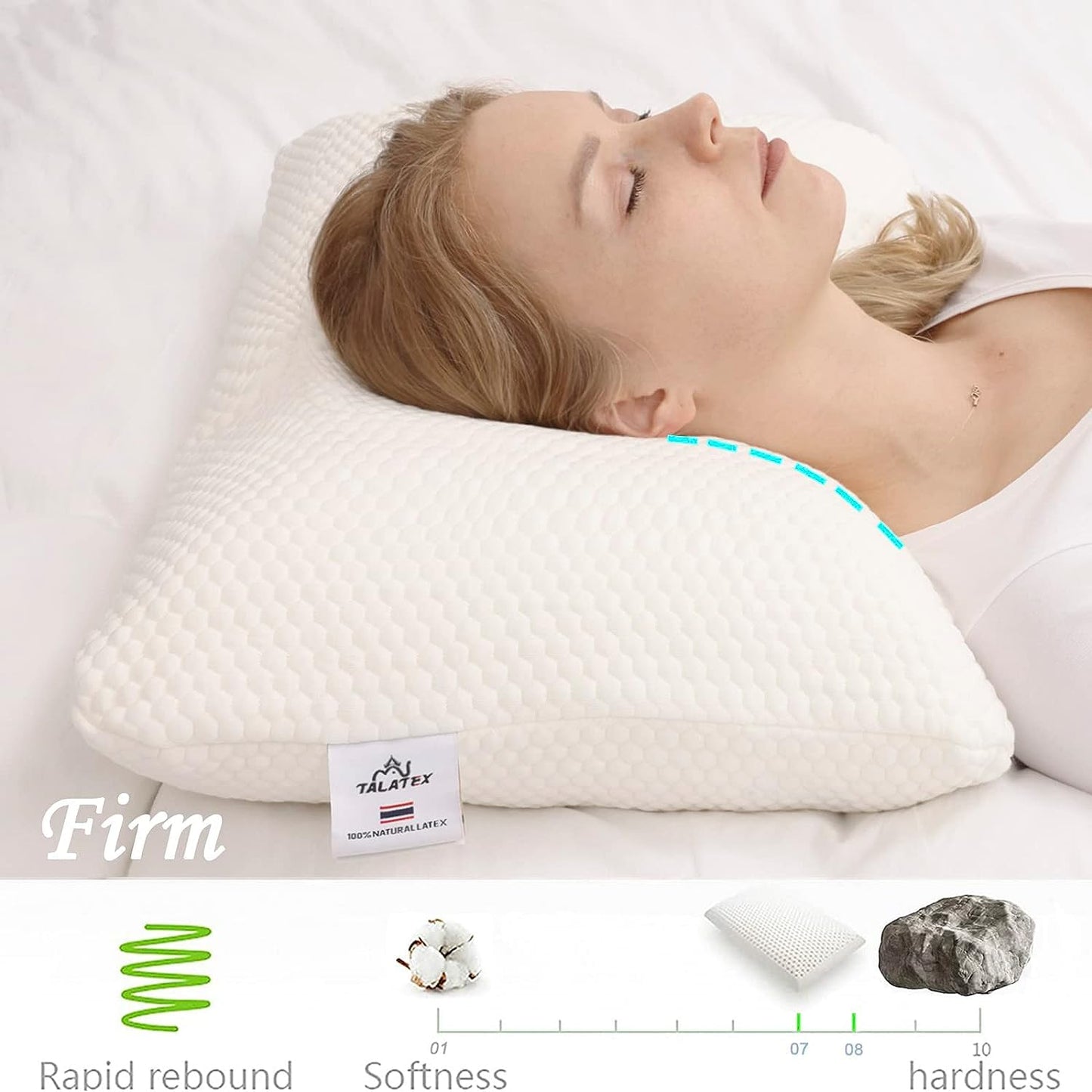 Talatex Premium Standard Pillow Natural Latex Firm Pillow Back & Side Sleep NEW