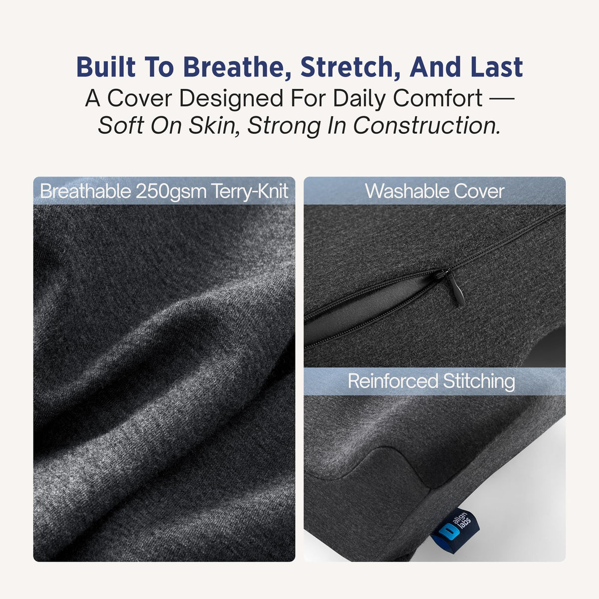 Align Labs Ergonomic Lumbar Support Pillow Cushion, Charcoal, Standard Size DEMO