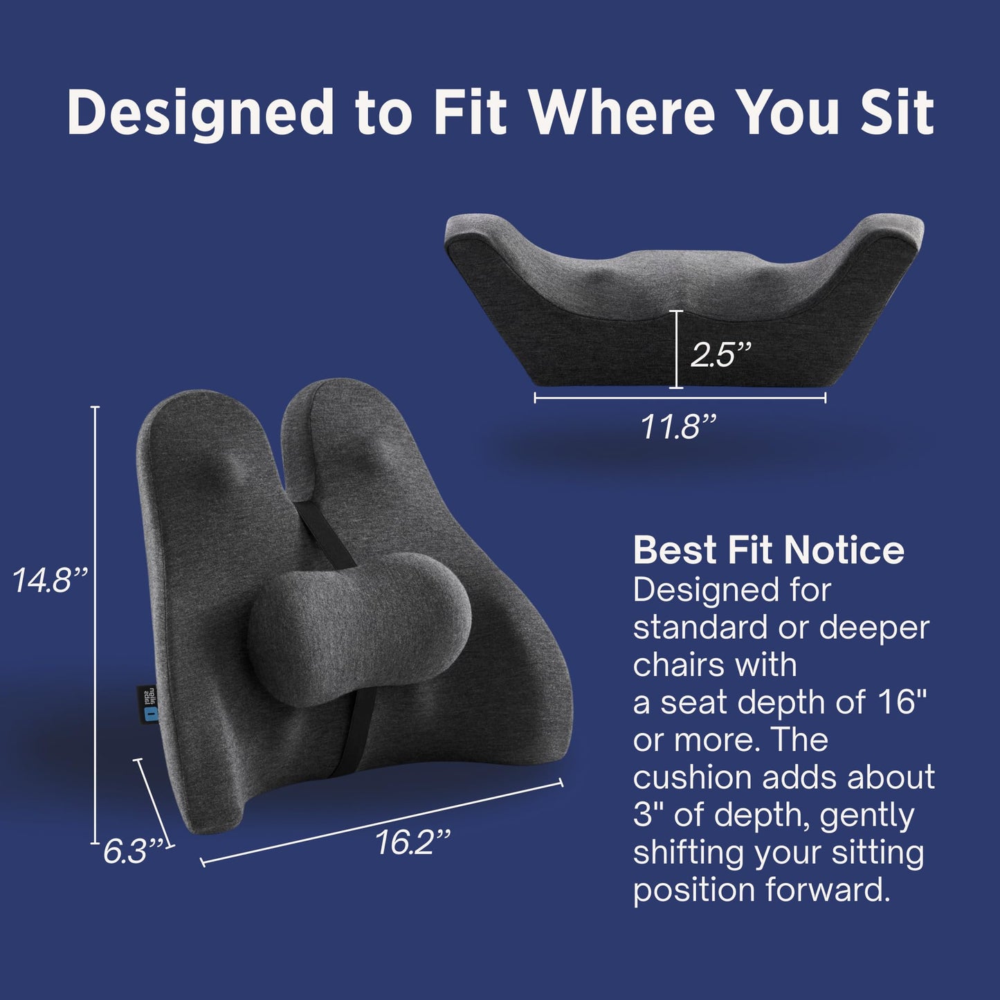 Align Labs Ergonomic Lumbar Support Pillow Cushion, Charcoal, Standard Size DEMO