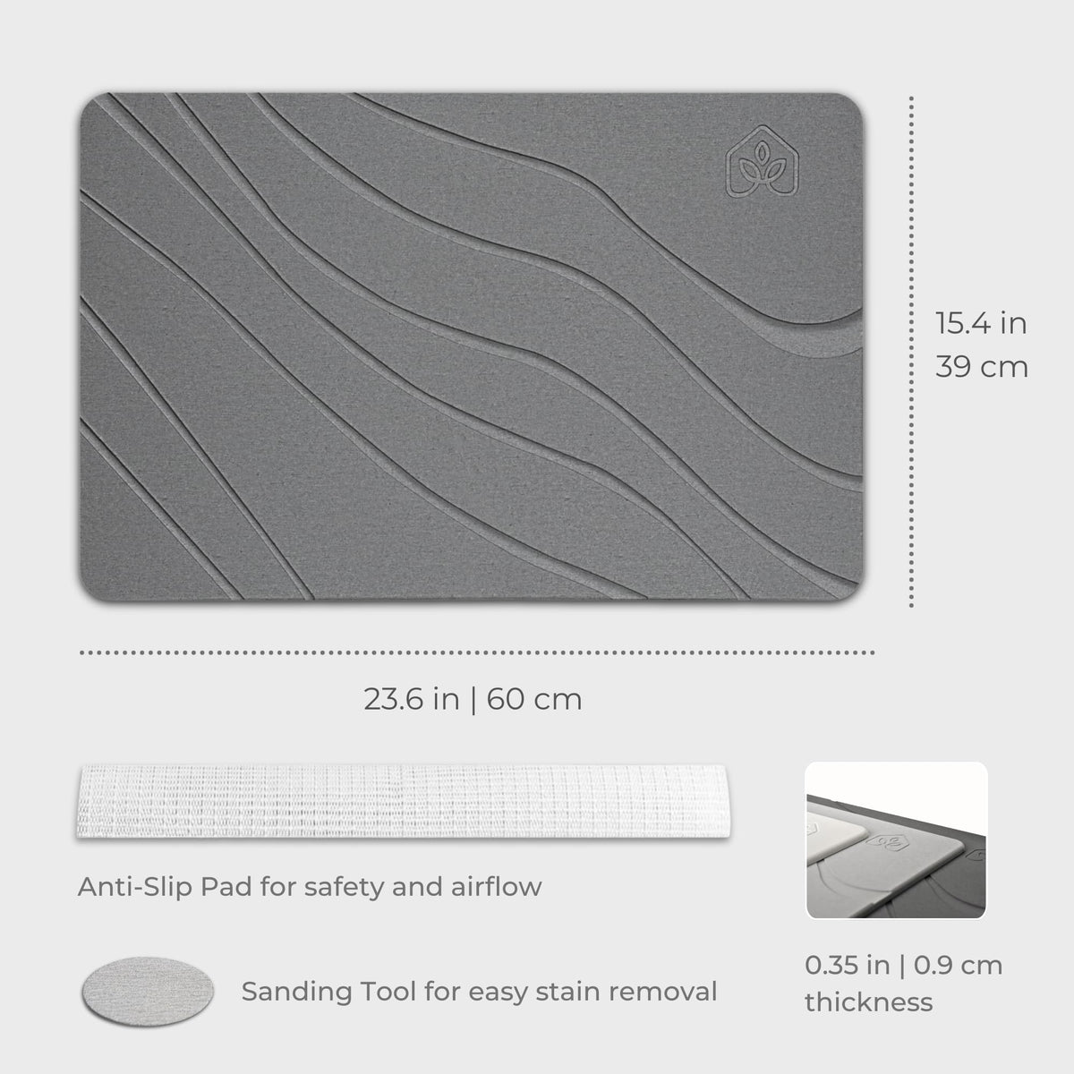 Natureva Flow - Graphite Diatomite Bath Mat Absorbent Quick Dry Non-Slip NEW