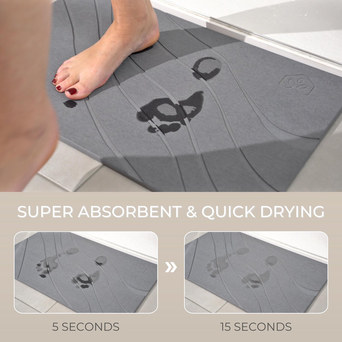 Natureva Flow - Graphite Diatomite Bath Mat Absorbent Quick Dry Non-Slip NEW