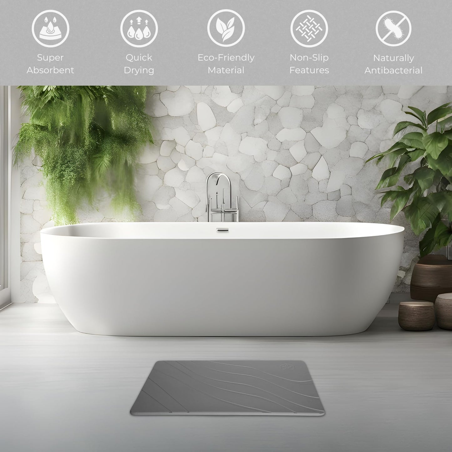 Natureva Flow - Graphite Diatomite Bath Mat Absorbent Quick Dry Non-Slip NEW