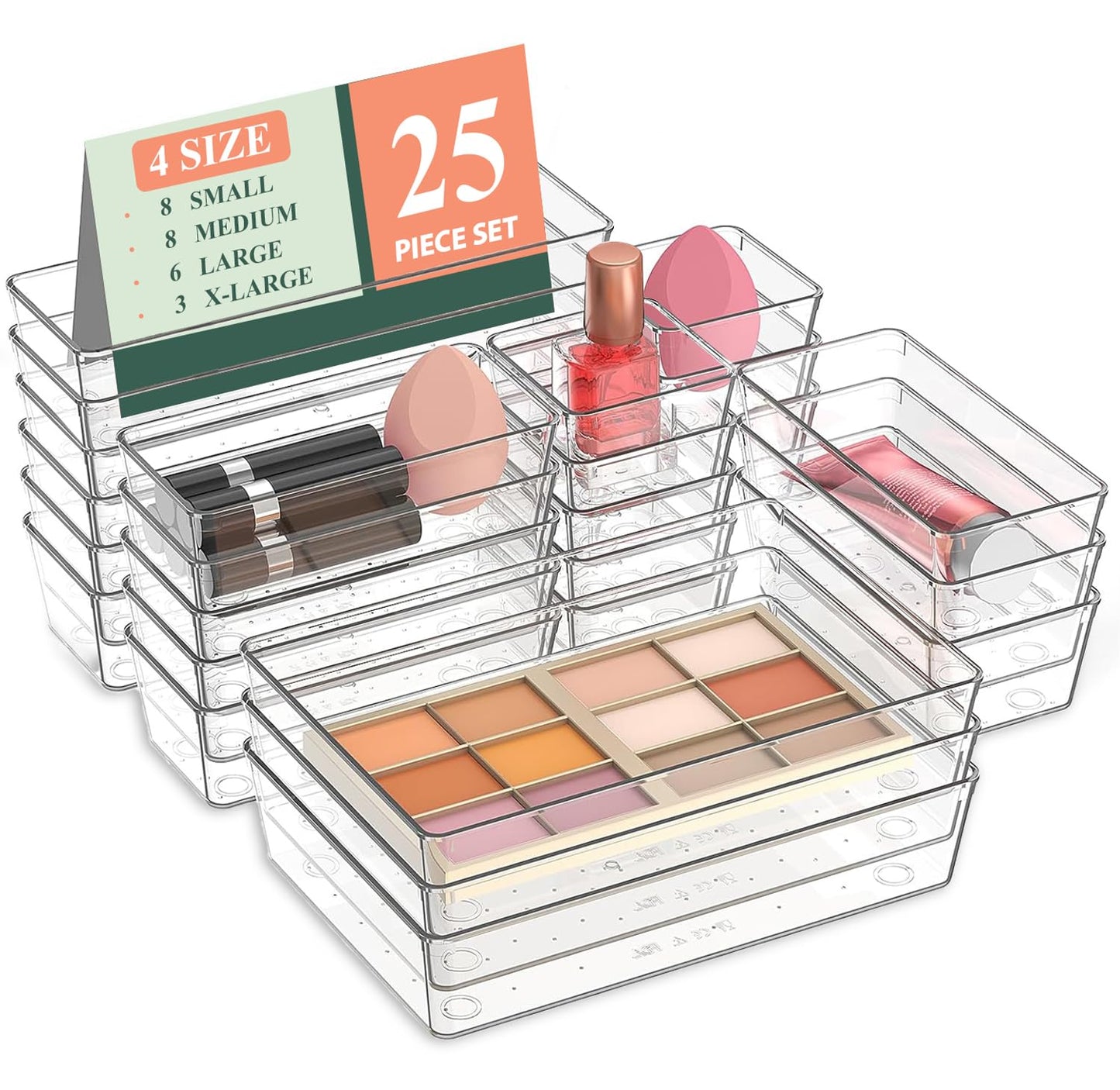 BZLMEAL 25-Piece Clear Acrylic Makeup Organizer Display Case Set for Vanity NEW