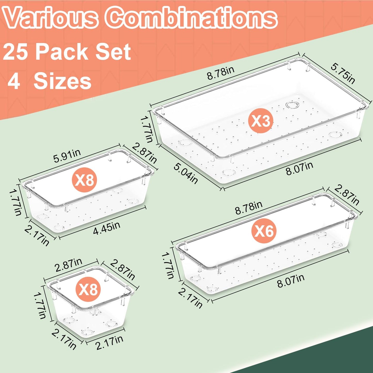 BZLMEAL 25-Piece Clear Acrylic Makeup Organizer Display Case Set for Vanity NEW