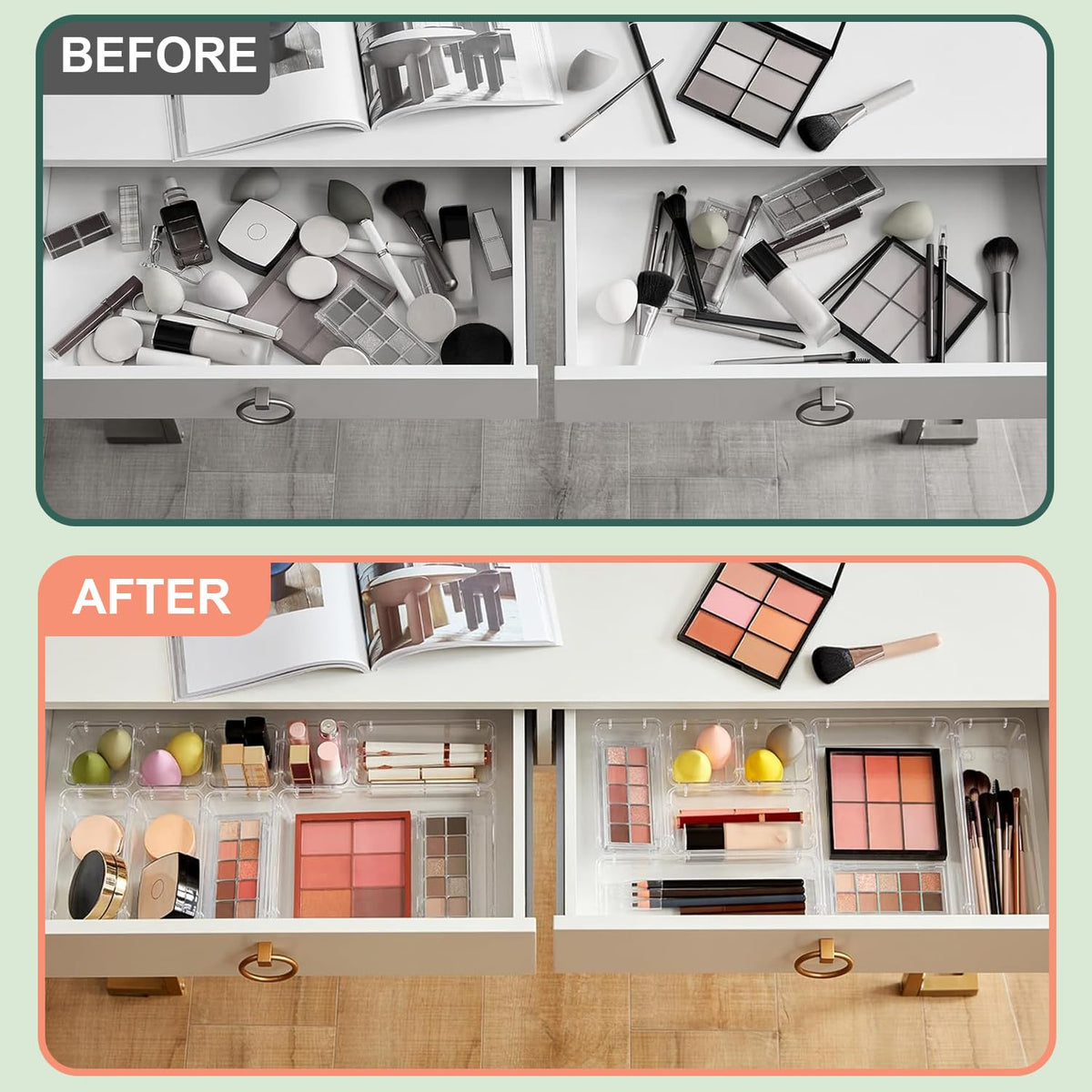 BZLMEAL 25-Piece Clear Acrylic Makeup Organizer Display Case Set for Vanity NEW