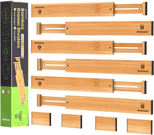 ANTOWIN Expandable Bamboo Drawer Dividers Organizers Kitchen Storage NEW