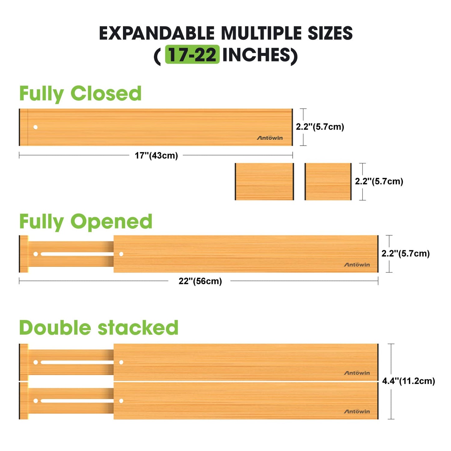 ANTOWIN Expandable Bamboo Drawer Dividers Organizers Kitchen Storage NEW