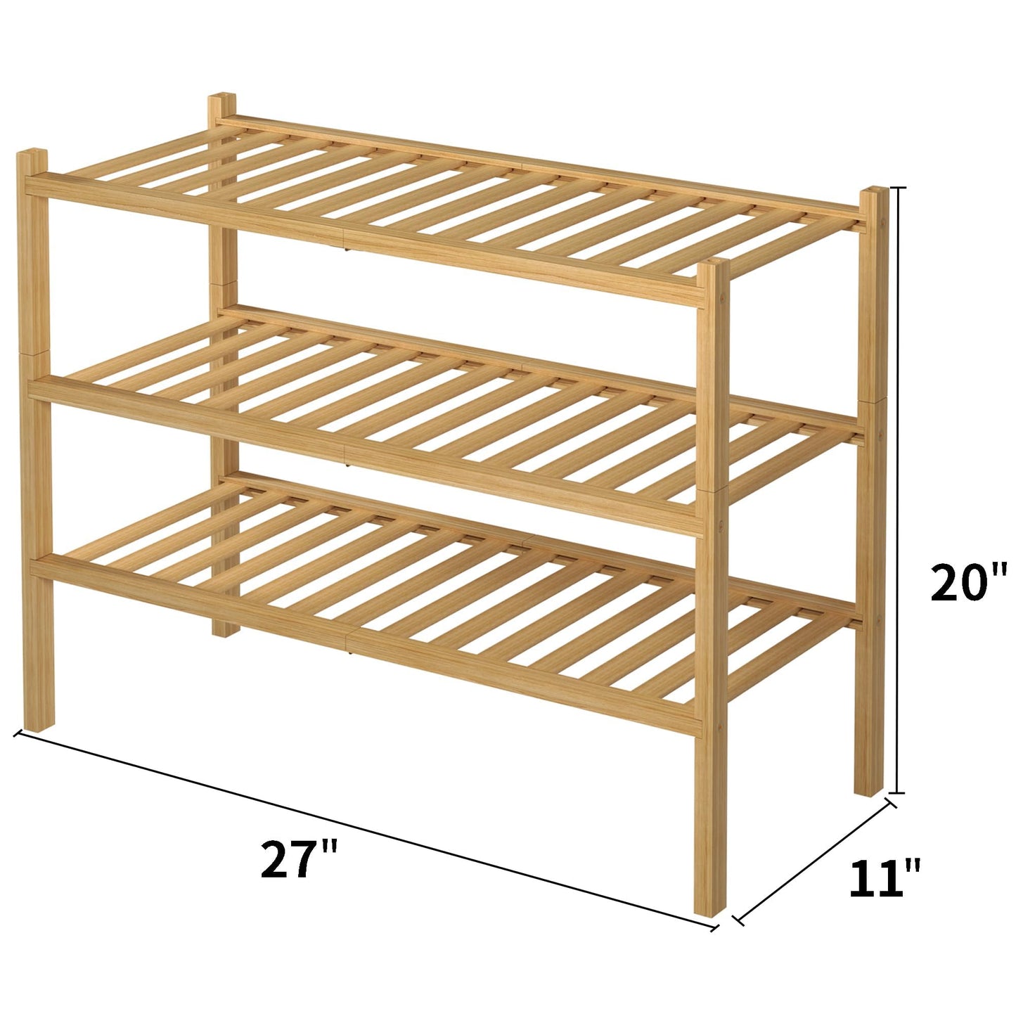D&D EVA 3 Tier Bamboo Free Standing Shoe Rack Storage Organizer for Home DEMO