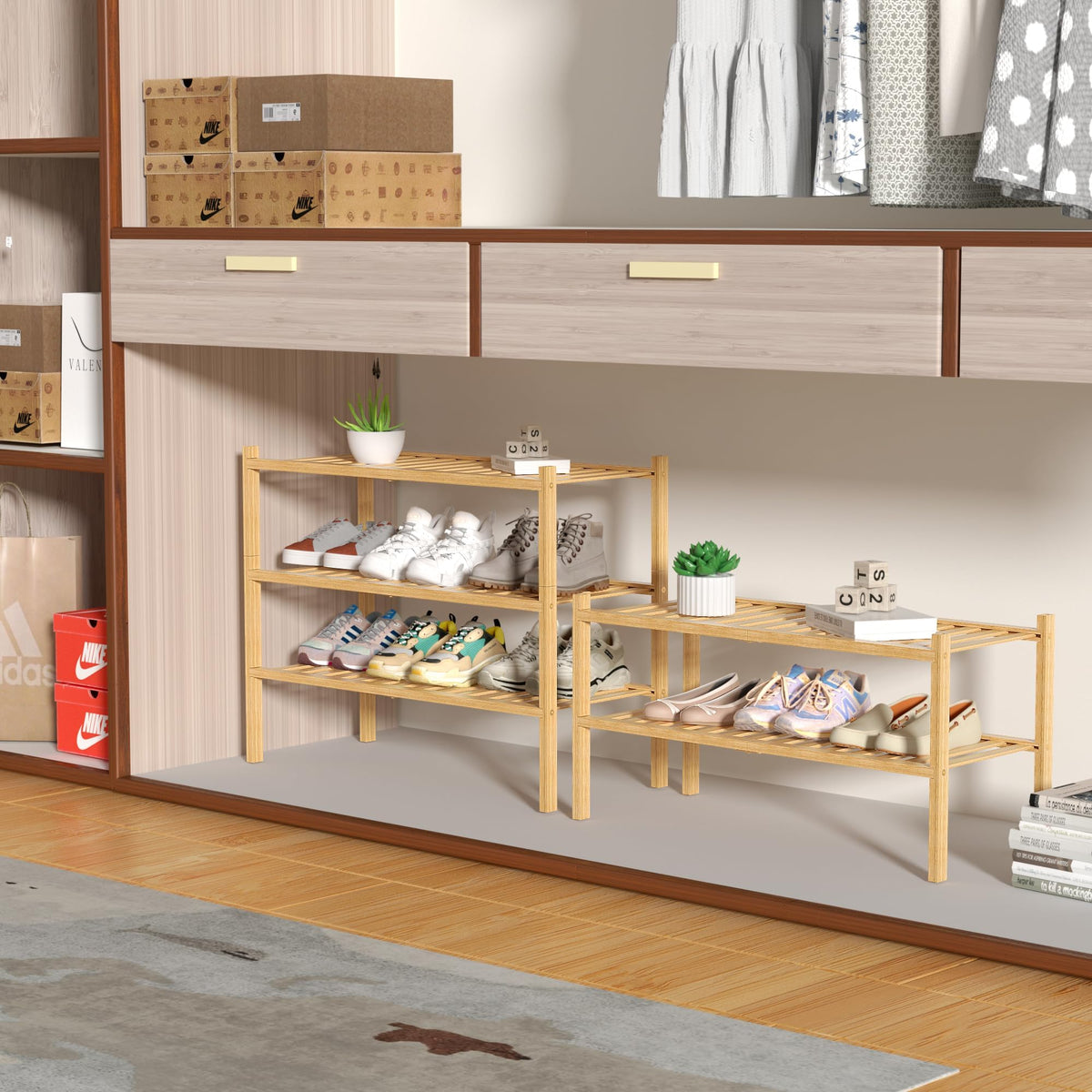 D&D EVA 3 Tier Bamboo Free Standing Shoe Rack Storage Organizer for Home DEMO