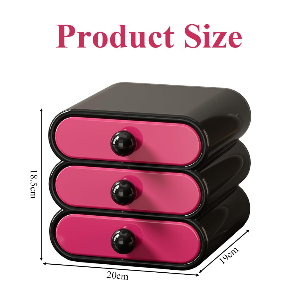 TOMVAES 3-Tier Drawer Makeup Display Case Desktop Storage Organizer Pink NEW