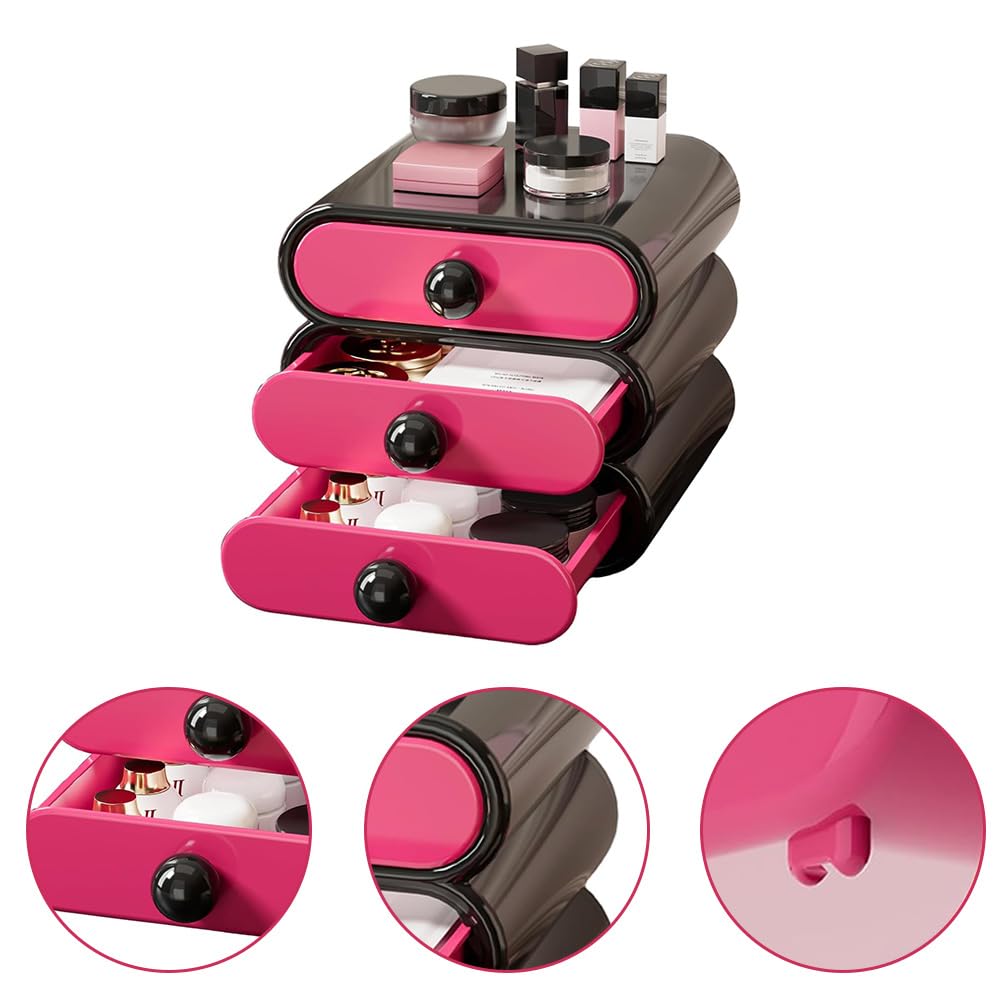 TOMVAES 3-Tier Drawer Makeup Display Case Desktop Storage Organizer Pink NEW