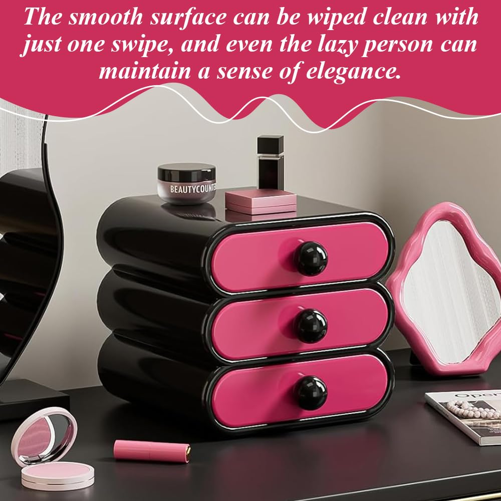 TOMVAES 3-Tier Drawer Makeup Display Case Desktop Storage Organizer Pink NEW